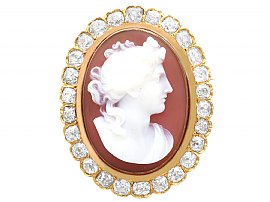 Hardstone and 4.88ct Diamond, 18ct Yellow Gold Cameo Brooch - Antique Circa 1875