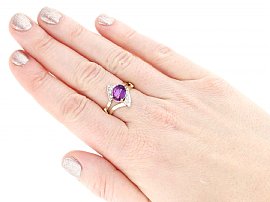 Pink Sapphire and Diamond Ring in Gold Wearing Images 