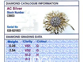 Gold Flower Diamond Brooch grading card 