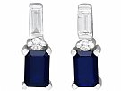 1.20ct Sapphire and 0.40ct Diamond, 18ct White Gold Drop Earrings - Vintage Circa 1980