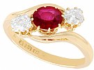 0.95ct Ruby and 0.61ct Diamond, 18ct Yellow Gold Trilogy Ring - Antique Edwardian (1905)