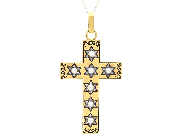Diamond and Pearl Cross Necklace