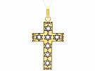Natural Pearl and 0.38ct Diamond, 21ct Yellow Gold Cross Pendant - Antique French Circa 1880