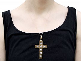 Wearing Antique Cross Pendant with Pearls