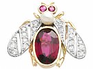 2.31ct Garnet, 0.30 ct Diamond, Ruby and Pearl, 9 ct Yellow Gold Insect Buttonhole Brooch - Antique Circa 1920