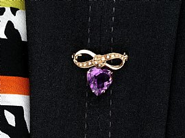 Antique Amethyst Lapel Brooch with Pearls Wearing Image