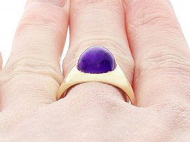 Antique Amethyst Gold Ring on Finger