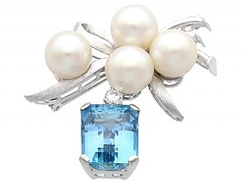  Aquamarine Brooch with Pearls