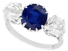 1.59ct Sapphire and 2.33ct Diamond, Platinum Trilogy Ring - Antique Circa 1930
