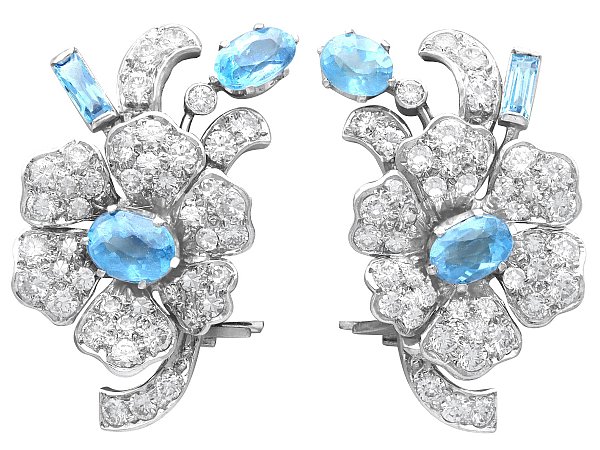 Aquamarine and Diamond Earrings Antique 
