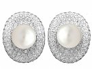 Pearl and 5.15ct Diamond, 18ct White Gold Stud Earrings - Vintage Circa 1980