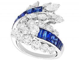 1.42ct Sapphire and 3.22ct Diamond, 18ct White Gold Cocktail Ring - Vintage Circa 1980