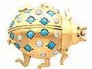 0.60ct Turquoise, 0.28ct Diamond and Ruby, 18ct Yellow Gold Bug Brooch - Antique Circa 1895