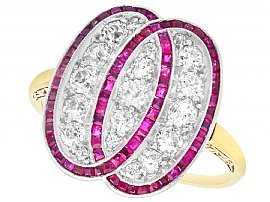 0.38ct Ruby and 0.70ct Diamond, 15ct Yellow Gold and Platinum Dress Ring - Antique Circa 1920