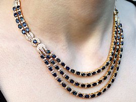 Sapphire and Diamond Necklace Being Worn