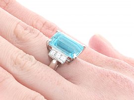 Aquamarine Platinum Ring on the Hand