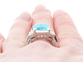 Aquamarine and Diamond Ring being worn