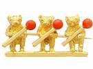 0.28 ct Coral and 18 ct Yellow Gold Teddy Bear Brooch - Antique Circa 1900