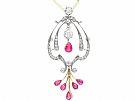 1.62 ct Ruby and 1.09 ct Diamond, 12 ct Yellow Gold Pendant / Brooch - Antique Circa 1890