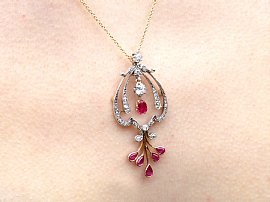 Victorian Ruby Pendant with Diamonds Wearing Image