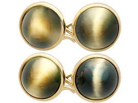 18.20ct Tigers Eye and 18ct Yellow Gold Cufflinks - Antique Circa 1895