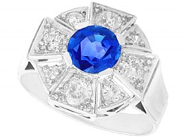 1.69ct Burmese Sapphire and 1.15ct Diamond, 18ct White Gold Cluster Ring - Antique Circa 1930