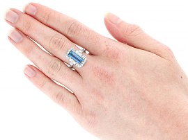 Baguette Cut Aquamarine Ring UK Wearing Image
