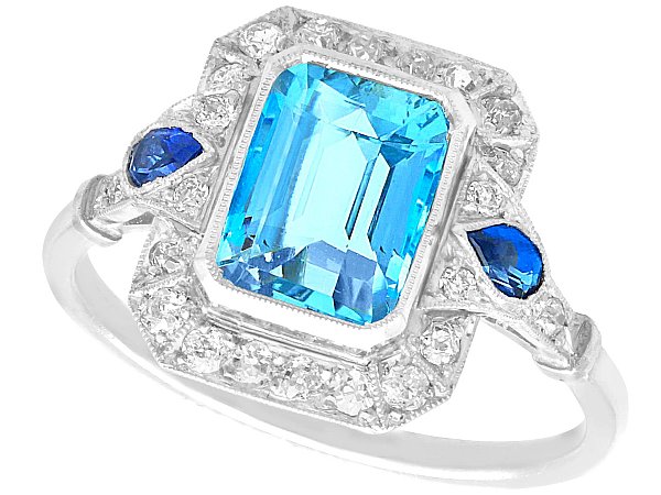 Emerald Cut Aquamarine Ring with Diamonds