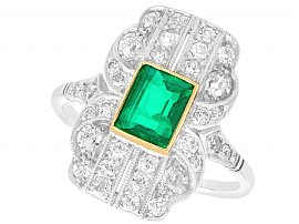 1.13ct Emerald and 1.11ct Diamond, Platinum Ring - Antique and Contemporary
