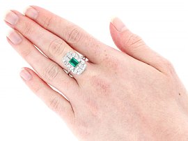 Emerald Cut Emerald Ring with Diamonds Wearing Image