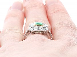 Emerald and Diamond Ring Platinum Being Worn