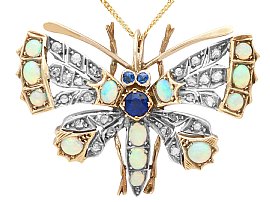 1.91ct Opal, 0.88ct Diamond and 0.54ct Sapphire, Silver Set Butterfly Pendant/Brooch - Antique Circa 1880