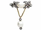 Natural Pearl and 0.90ct Diamond, 15ct Yellow Gold and Silver Set Brooch - Antique Circa 1860