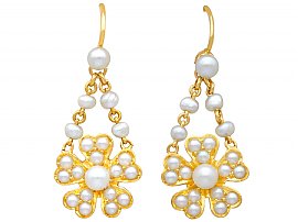 Seed Pearl and 18ct Yellow Gold Drop Earrings - Antique Circa 1890