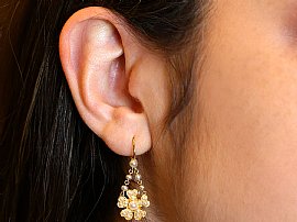 Gold Seed Pearl Earrings Antique Wearing Image