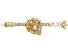 Seed Pearl and 14 ct Yellow Gold Bar Brooch - Antique Circa 1890