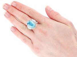11 Carat Aquamarine Ring Platinum Wearing Image