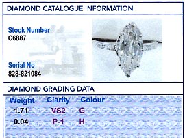 Platinum Marquise Engagement Ring Grading Card