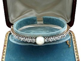 Natural Saltwater Pearl and 2.82ct Diamond, 15ct Rose Gold Bangle - Antique Circa 1890