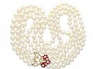 Triple Strand Pearl, 1.01ct Ruby and 0.98ct Diamond, 18ct Yellow Gold Necklace -  Vintage Circa 1960