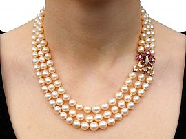 3 Strand Pearl Necklace Vintage Wearing Image