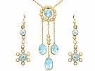 2.71ct Aquamarine and Pearl, 15ct Yellow Gold Earring and Pendant Set - Antique Circa 1900