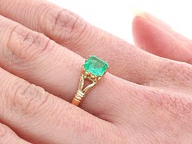Square Cut Emerald Ring on the Hand