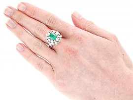 Emerald and Diamond Cluster Ring UK Wearing Image