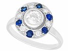 0.20ct  Sapphire and 0.87ct Diamond, 18ct White Gold Cluster Ring - Antique Circa 1920
