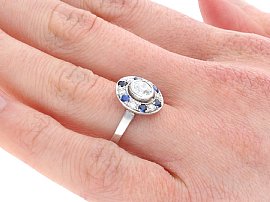 Sapphire and Diamond Cluster Ring Antique Hand Wearing