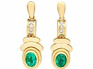 1.60ct Emerald and 0.06ct Diamond, 18ct Yellow Gold Drop Earrings - Art Deco Style - Vintage Circa 1980