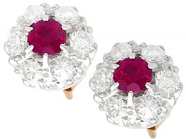 Vintage Ruby and Diamond Cluster Earrings