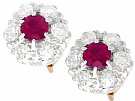 0.56ct Ruby and 0.48ct Diamond, 18ct White Gold Cluster Earrings - Vintage Circa 1960