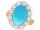 4.39ct Turquoise and 1.42ct Diamond, 14ct Yellow Gold Cluster Ring - Antique Circa 1920